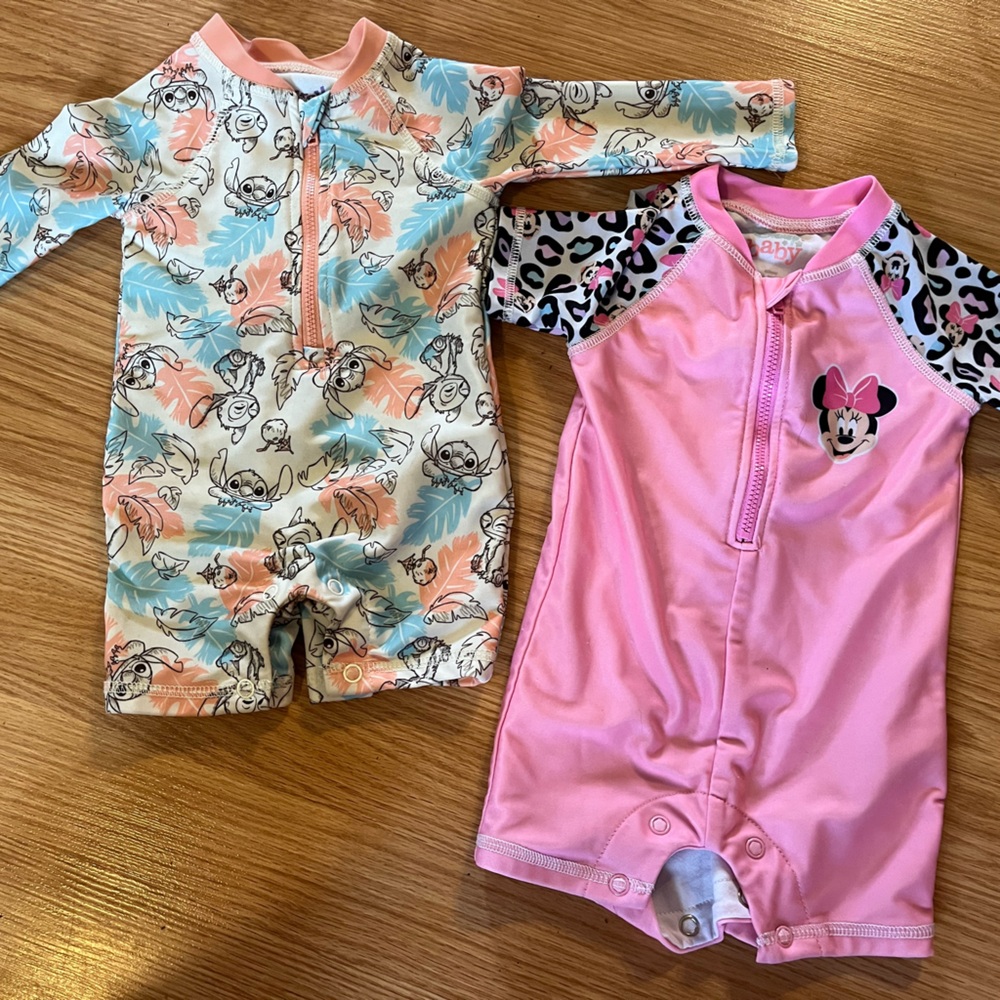 2 Disney‎ Baby Swimsuits. Minnie Mouse and Sitch Size 6-9 months